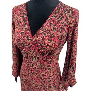 Y2K Babydoll Dress Vintage Womens M‎ Faux Wrap Floral Midi Flutter Sleeve Fairy
